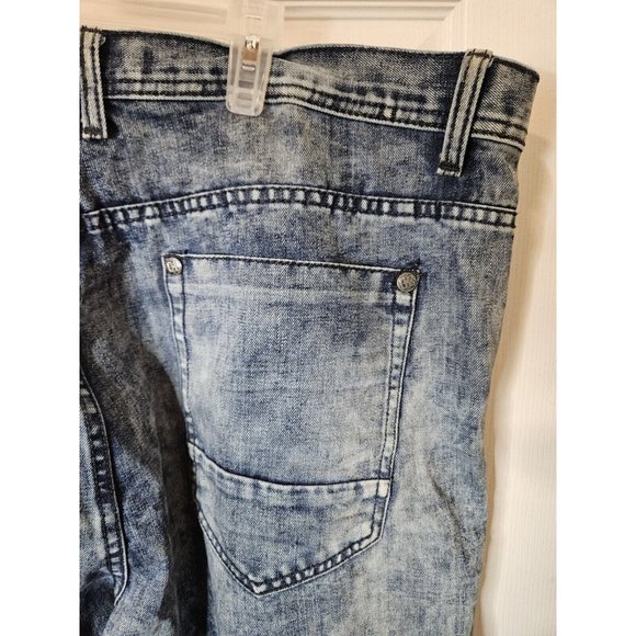 Mens Blue Cult  Denim Stretch Jeans Embroidered Distressed Straight Leg  42x33 - Picture 8 of 9